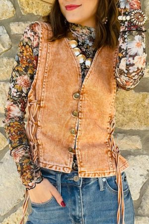 Knotted Up Boho Lace Up Denim Vest