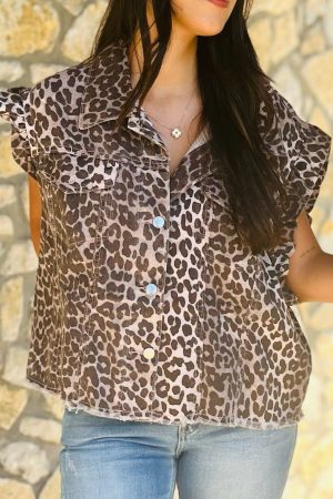 Untamed Charm Ruffled Leopard Denim Vest