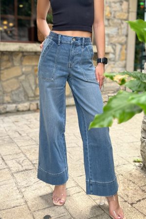 Grayson High Rise Elastic Waist Wide Leg Jeans