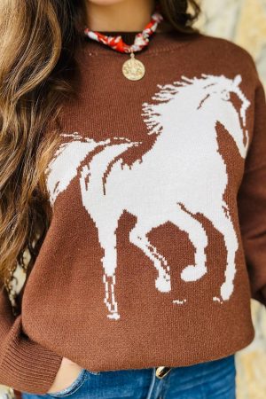 Wild Mustang Brown Horse Graphic Sweater