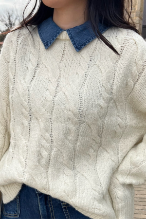 Contemporary Measures Contrast Collar Knit Sweater-FINAL SALE