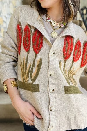 Fiona Taupe Floral Cardigan Sweater-FINAL SALE