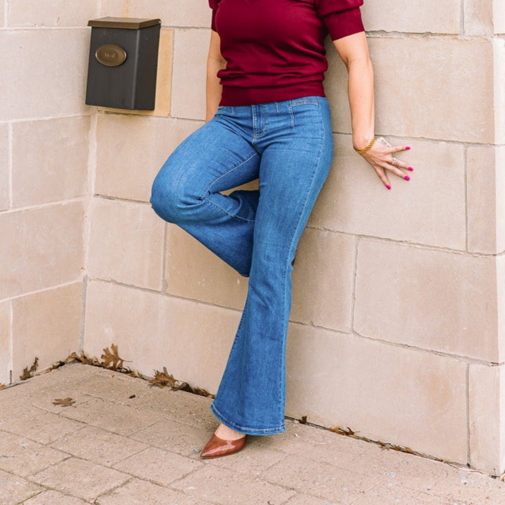 Roxanna High Rise Two Button Flare Jeans