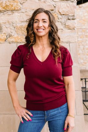 Pure Delight V-Neck Short Puff Sleeve Sweater Top