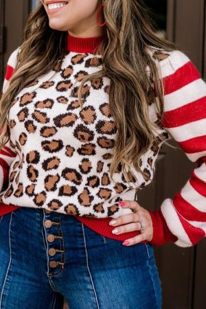 Make Up Your Mind Striped Cheetah Print Sweater- FINAL SALE