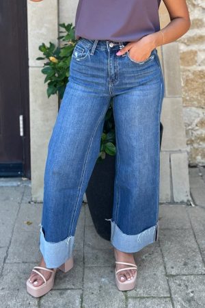 Mason High Rise Cuffed Ankle Wide Leg Jeans