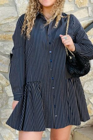 Jen Navy Striped Collared Dress