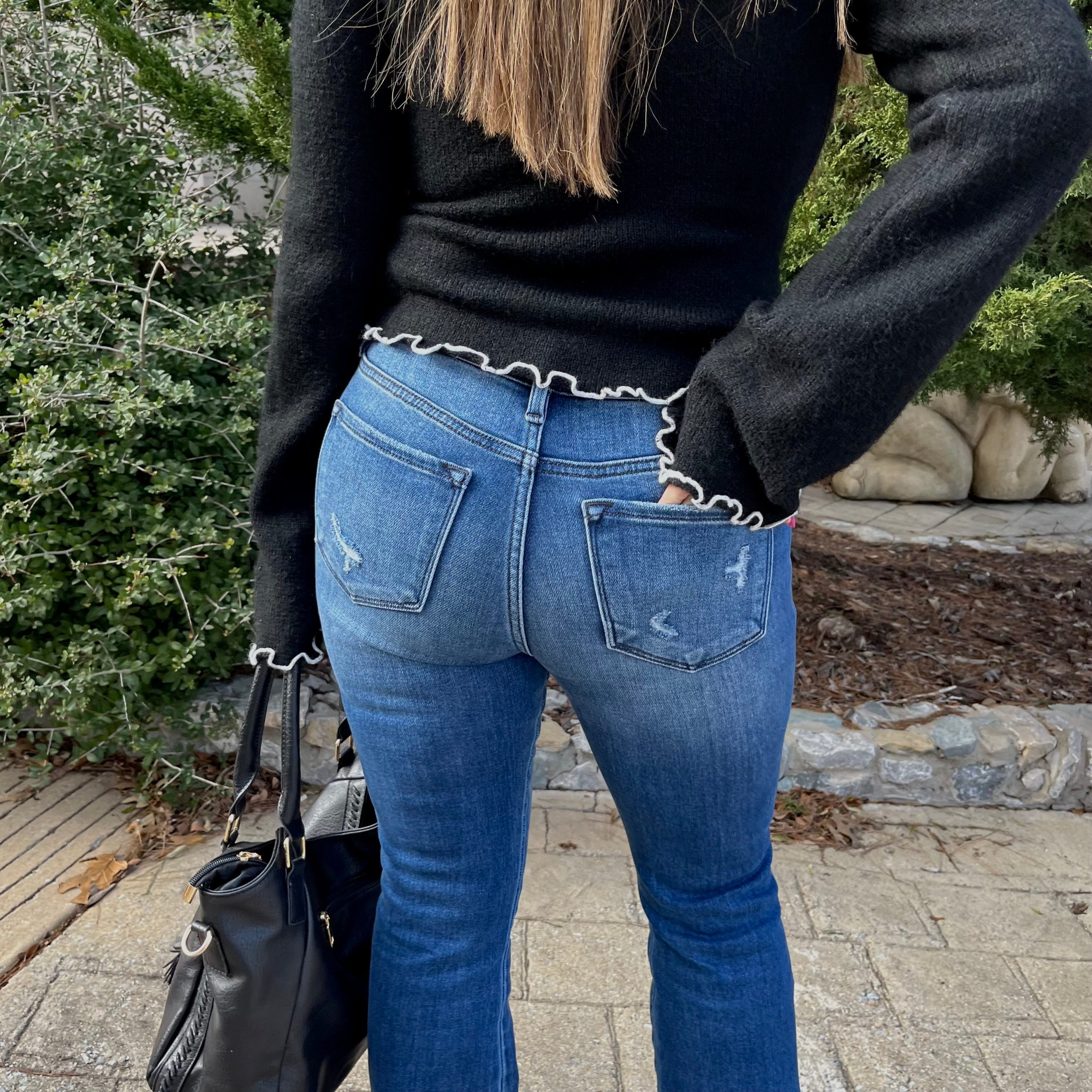 Emmalyn Dark Wash Contrast Detail Flare Jeans - Image 3