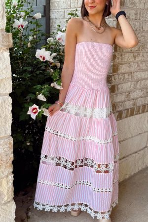 Logan Striped Floral Lace Tube Dress-FINAL SALE