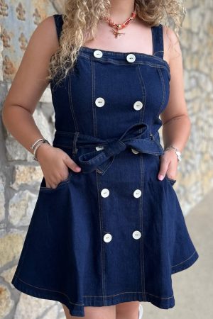 The Sylvie Dark Wash A-Line Mini Dress