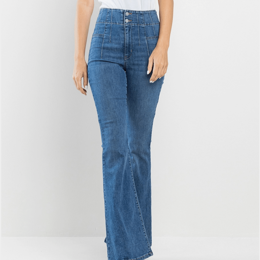 Roxanna High Rise Two Button Flare Jeans - Image 3